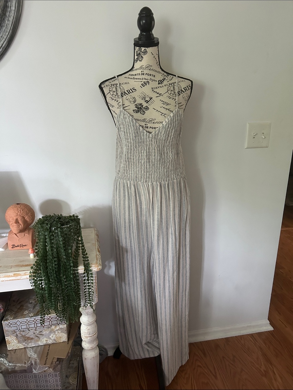 Hem & Thread Striped Wide Leg Jumpsuit Women's size L